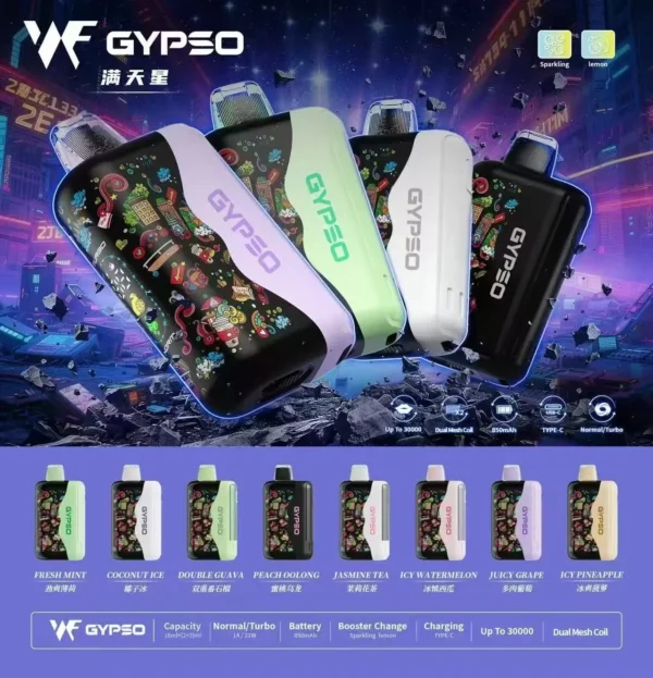 1784382383922.webp GYPSO 滿天星 30000口 拋棄式電子煙 18ml/850mAh/14W-21W雙模式/Type-C充電