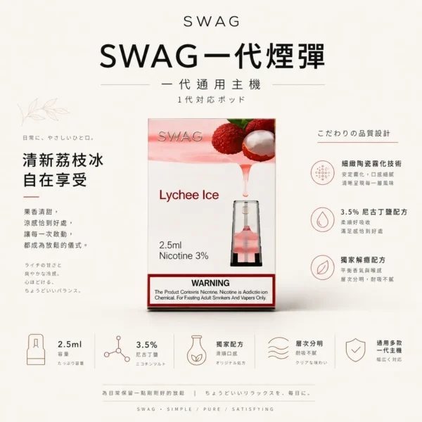 SWAG 一代通用煙彈 3.5%尼古丁鹽/獨家解癮配方/細緻陶瓷霧化/層次分明不嗆喉/通用多款一代主機【買5贈皮革主機】