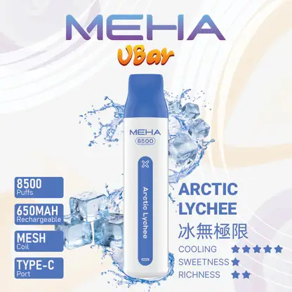 MEHA-8500口-VBar小白條-6.webp MEHA VBar 魅嗨 小白條 8500口 拋棄式電子煙 3%尼古丁鹽/黃金配方/冰爽水果/8500口大容量/650mAh可充電設計