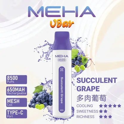 MEHA-8500口-VBar小白條-7.webp MEHA VBar 魅嗨 小白條 8500口 拋棄式電子煙 3%尼古丁鹽/黃金配方/冰爽水果/8500口大容量/650mAh可充電設計