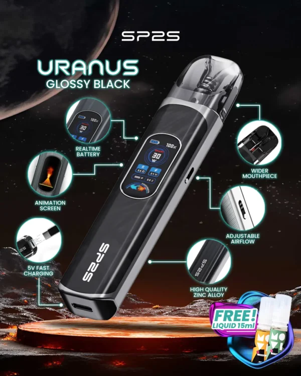 MP-Uranus-1080x1350px-New-Product-Glossy-Black.webp SP2S 天王星 Uranus 開放式注油小煙主機 30W多檔調節/1000mAh/0.96吋液晶屏/內含0.6歐0.8歐空彈/通用小煙油