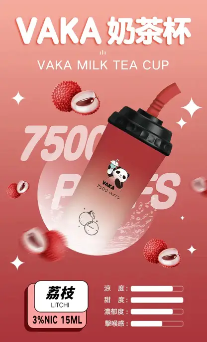 VAKA 奶茶杯 7500口 拋棄式電子煙 15ml巨量裝/冰感水果奶茶/3%尼古丁鹽/萌熊貓造型/600mAh可充電